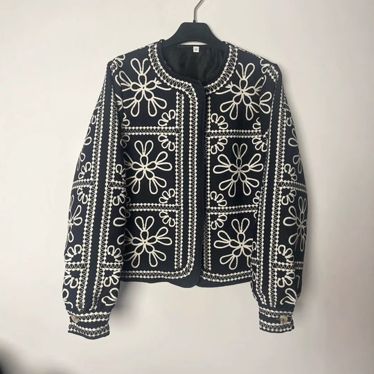 Damen gestepptes Oberteil mit floralem Design und eleganter Knopfleiste R&B