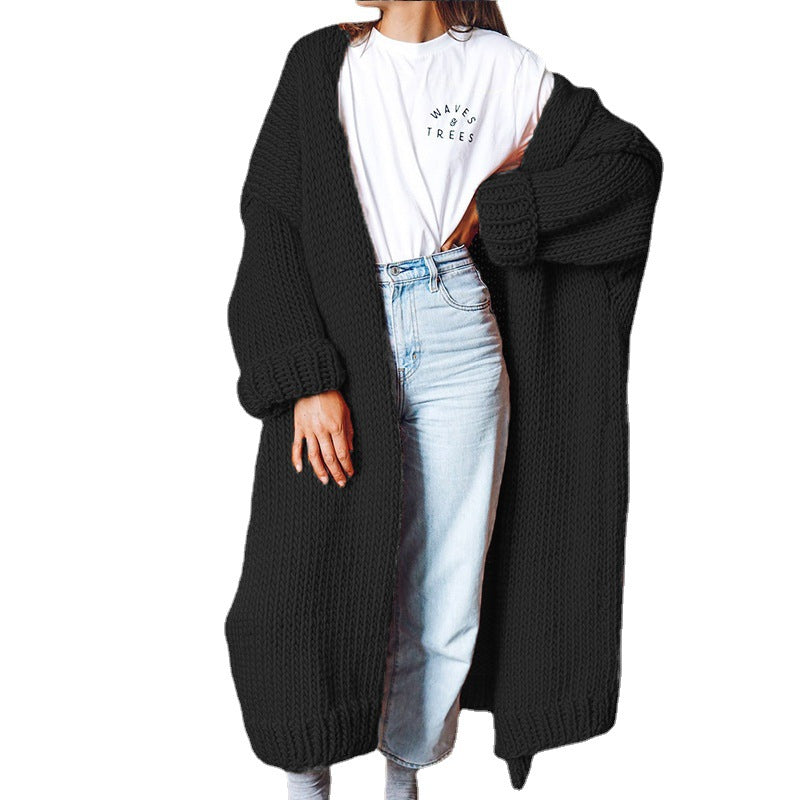 Damen Grobstrickmantel mit voluminösen Ärmeln und lässigem Schnitt R&B