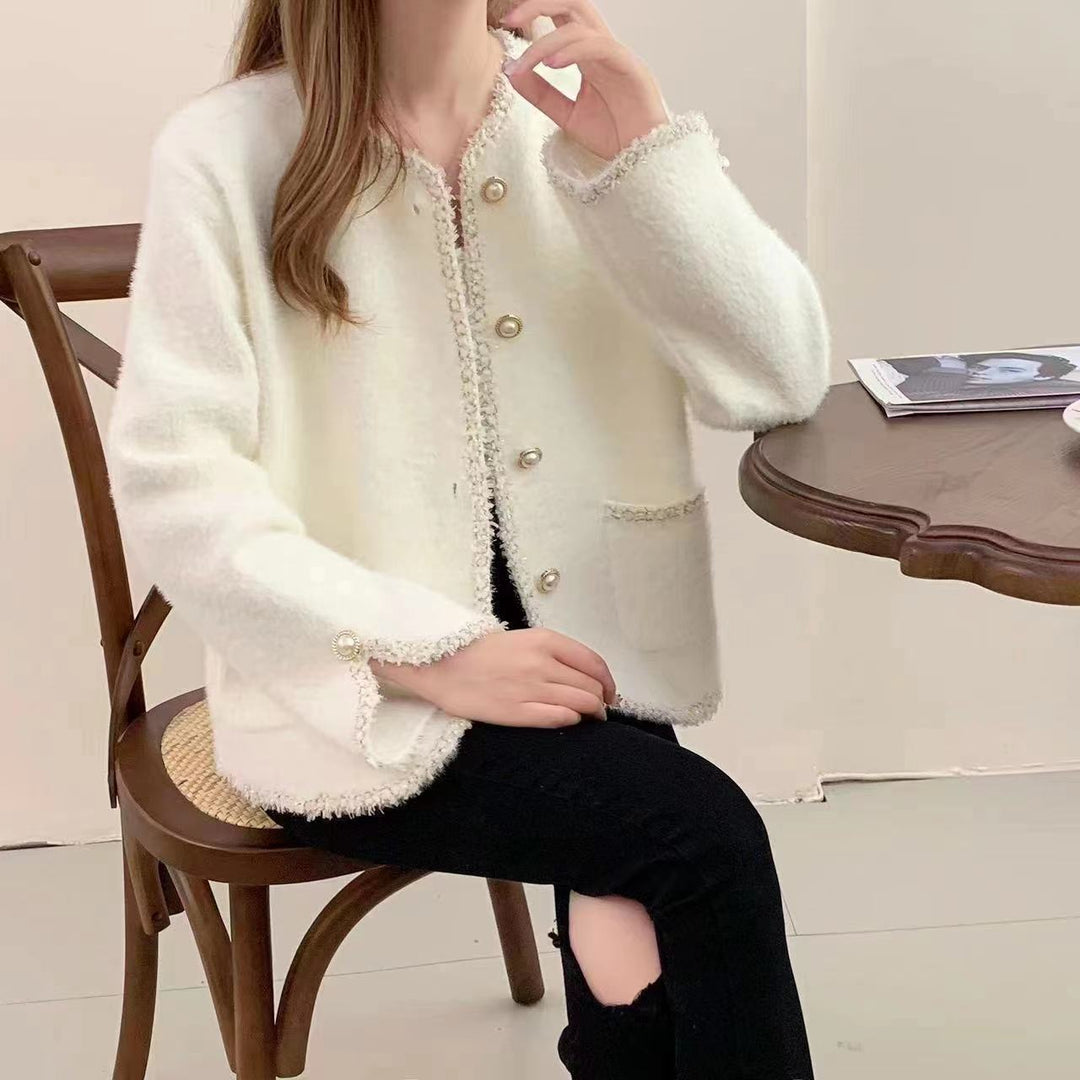 Damen Bouclé-Jacke mit eleganten Perlenknöpfen R&B