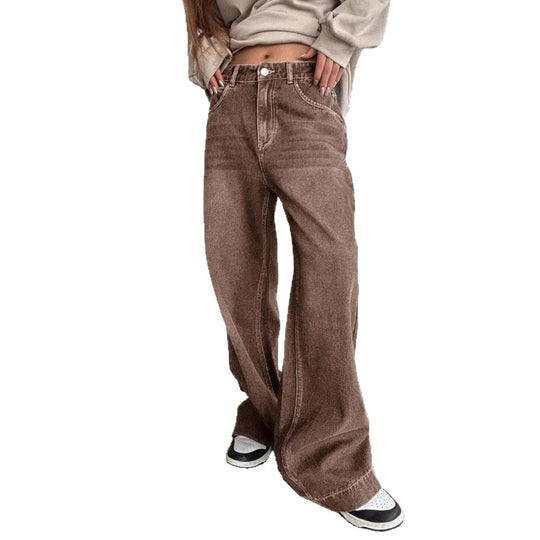 Damen Weit geschnittene Denim-Hose mit hoch tailliertem Design und modischem Schnitt R&B