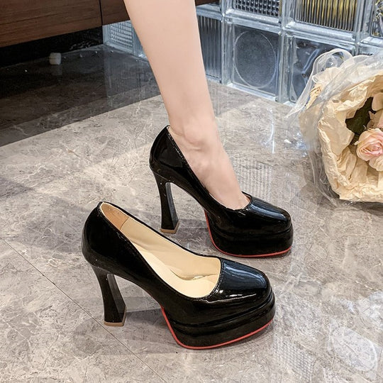 Damen modische Plateau-Pumps mit hohem glänzendem Absatz R&B