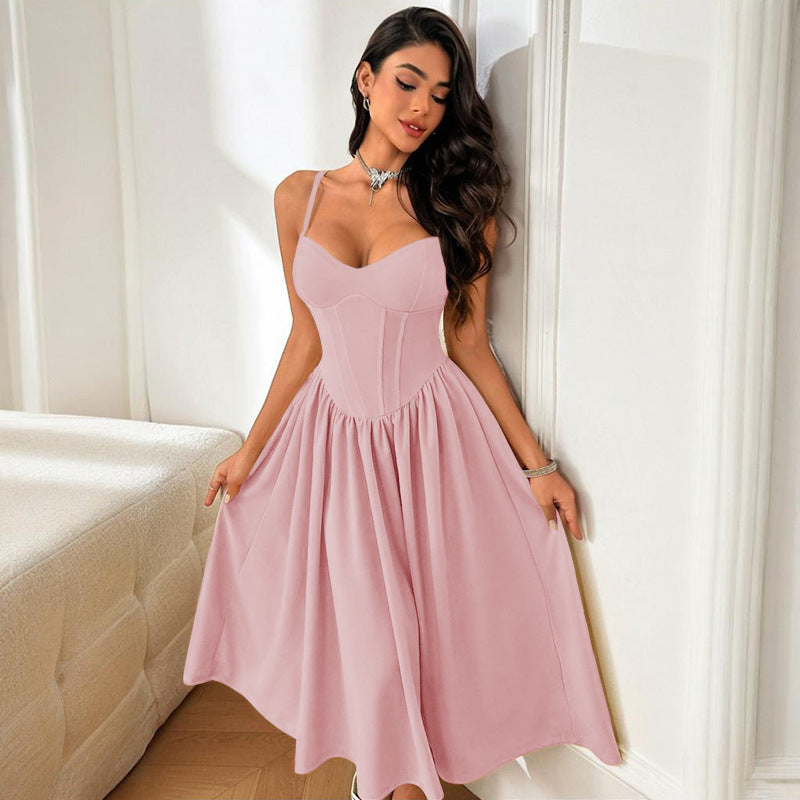 Damen elegantes Maxikleid mit taillierter Silhouette und feinen Trägern R&B
