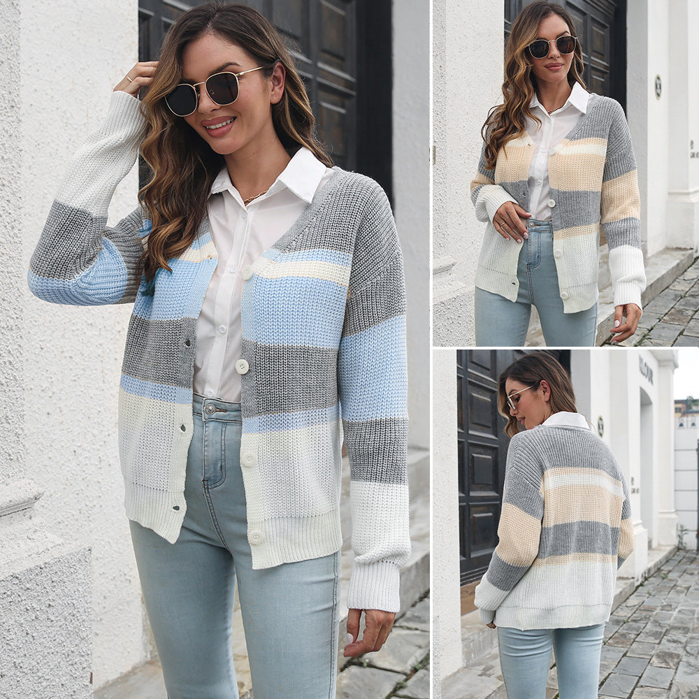 Damen Strickjacke mit modernem Farbblock-Design R&B