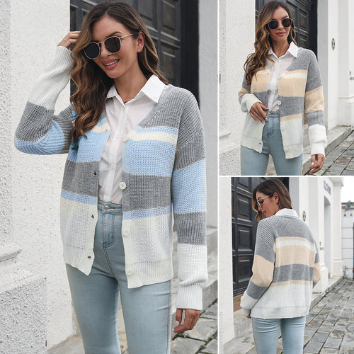 Damen Strickjacke mit modernem Farbblock-Design R&B