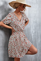 Damen Wickelkleid mit floralem Muster und elastischem Bund R&B