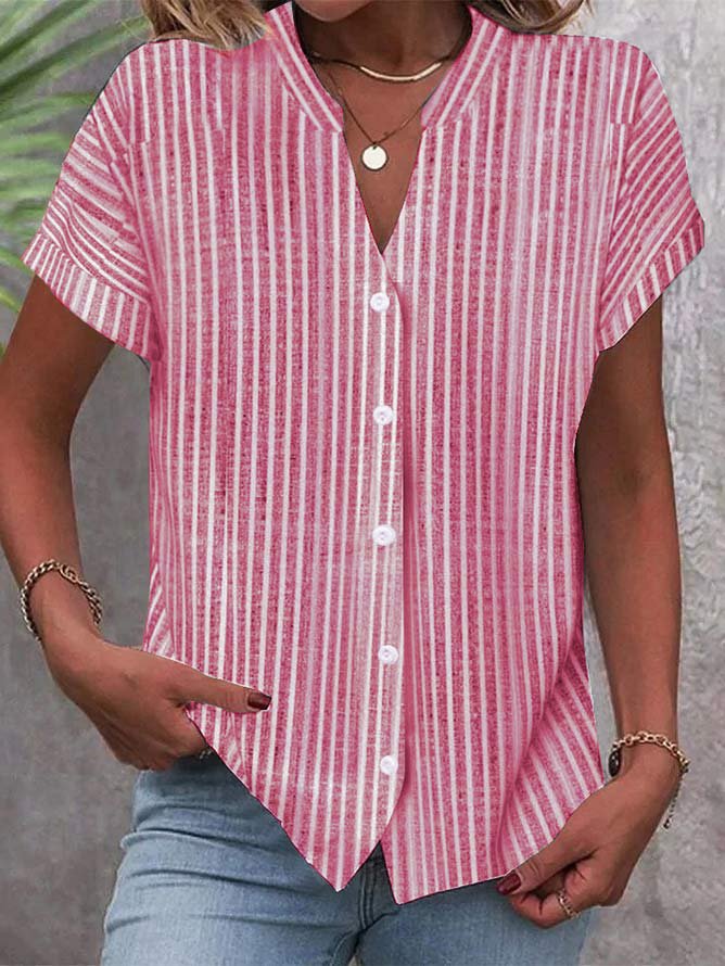 Damen Kurzarm-Bluse mit V-Ausschnitt und Streifenmuster R&B