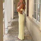 Damen gehäkeltes Cut-Out Maxikleid