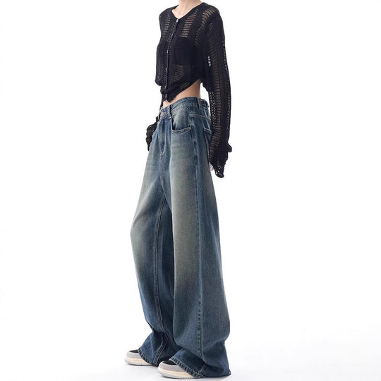 Damen Oversized Denim-Jeans mit hoch geschnittenem Bund R&B