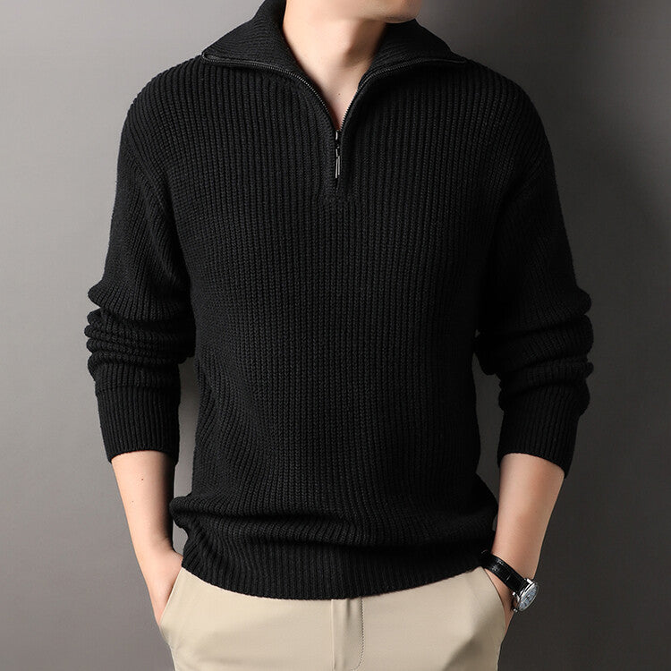 Herren Freizeitpullover mit halbem Reißverschluss und strukturiertem Strickmuster R&B