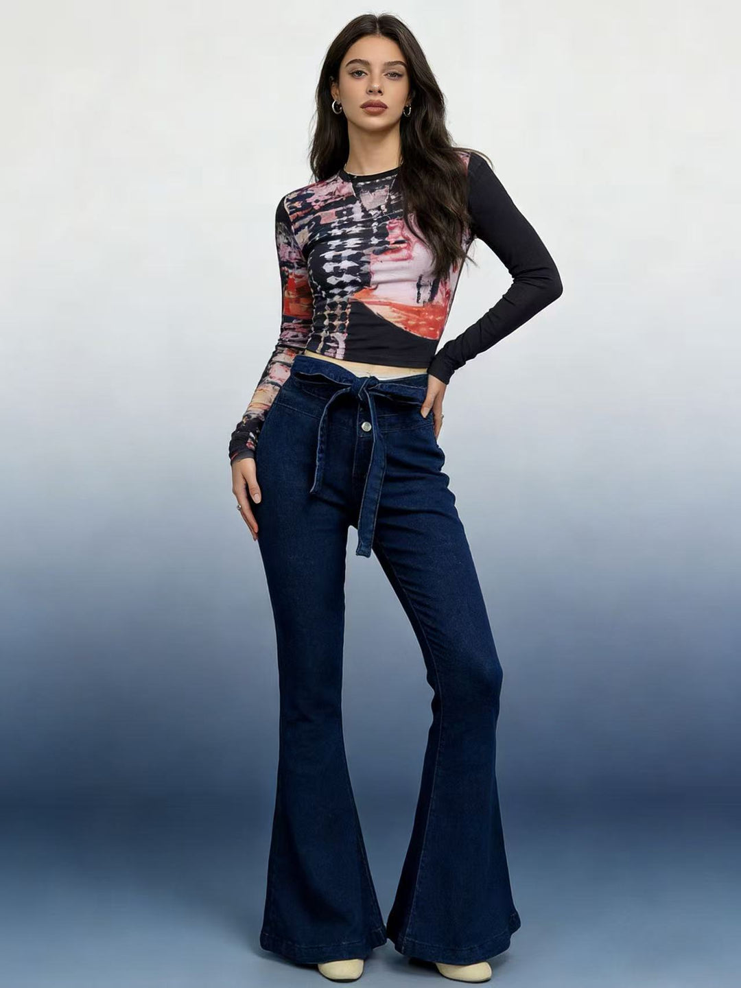 Damen Flared Jeans mit hohem Bund und bequemem Stretchbund