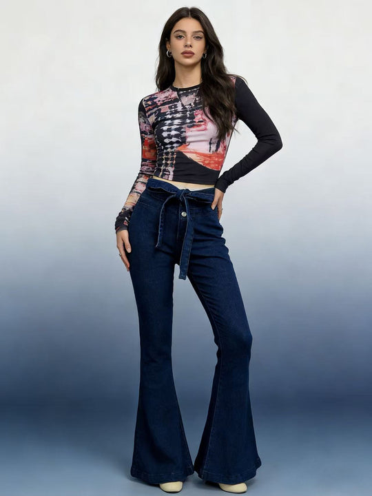 Damen Flared Jeans mit hohem Bund und bequemem Stretchbund