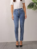 Damen hochgeschnittene Jeans mit dekorativem Knopfverschluss