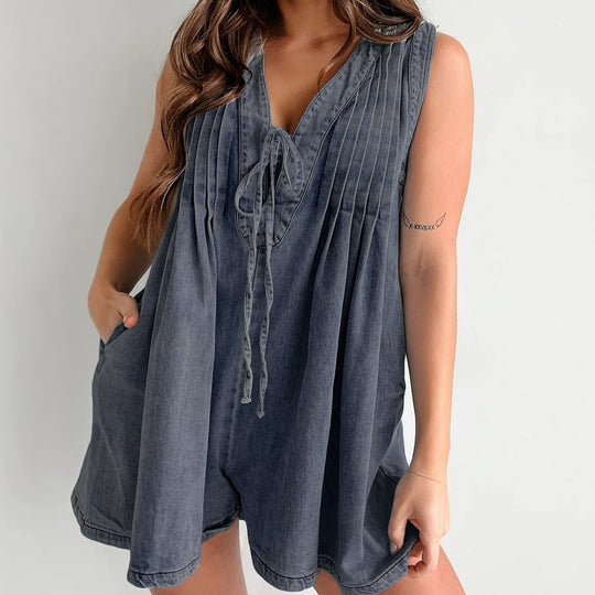 Damen lässiger Jumpsuit mit eleganten Falten und praktischen Taschen R&B