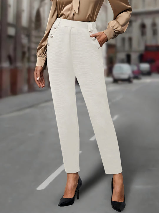 Damen elegante Anzughose mit doppeltem Knopfverschluss und schmalem Bein R&B