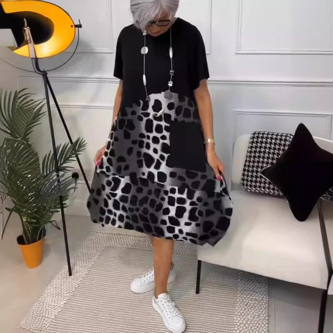 Damen Modisches A-Linie Kleid mit praktischen Taschen und kreativem Muster R&B