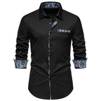 Herren Langarmhemd mit modischem Paisley-Muster an Kragen und Manschetten R&B