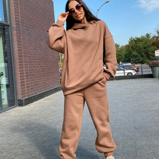 Damen Fleece-Hoodie und Jogginghose-Set mit lockerer Passform R&B