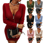 Damen Strickkleid mit Reißverschluss und langen Ärmeln R&B
