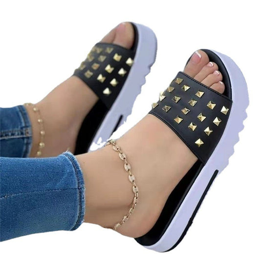 Damen nan Nieten-Pantolette mit gepolstertem Komfortfußbett und profiliertem Flatform-Absatz R&B
