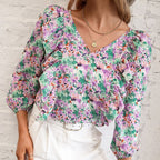 Damen Bluse mit Rüschen und floralem Muster