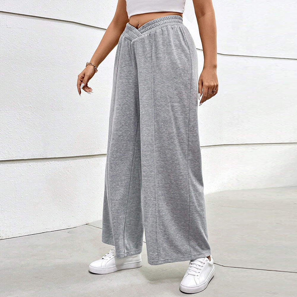 Damen weit geschnittene Freizeithose mit elastischem Bund und Cross-Over-Design R&B