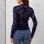 Damen Elegantes Langarm-Oberteil mit floralem Spitzenmuster R&B