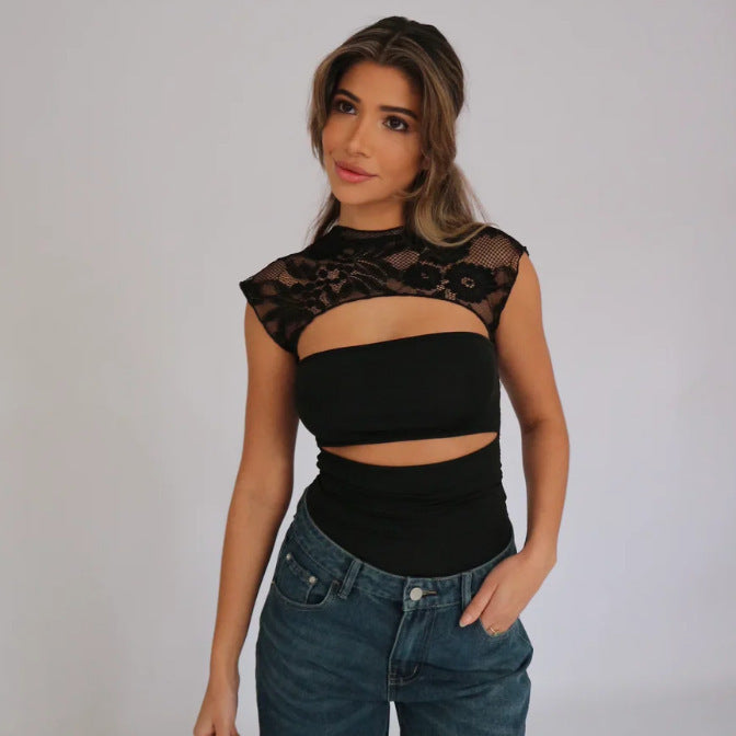 Damen Elegantes Oberteil mit Spitzendetails und Cut-Outs R&B