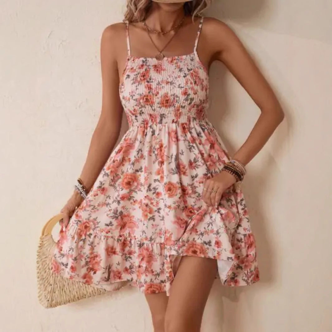 Damen Wickelkleid mit floralem Design und verstellbaren Spaghetti-Trägern R&B
