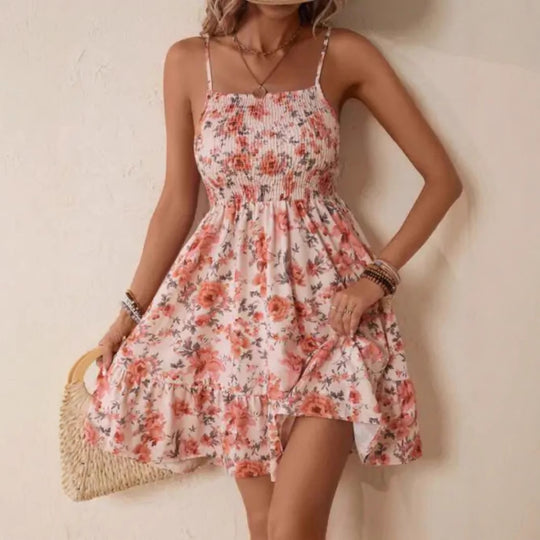 Damen Wickelkleid mit floralem Design und verstellbaren Spaghetti-Trägern R&B