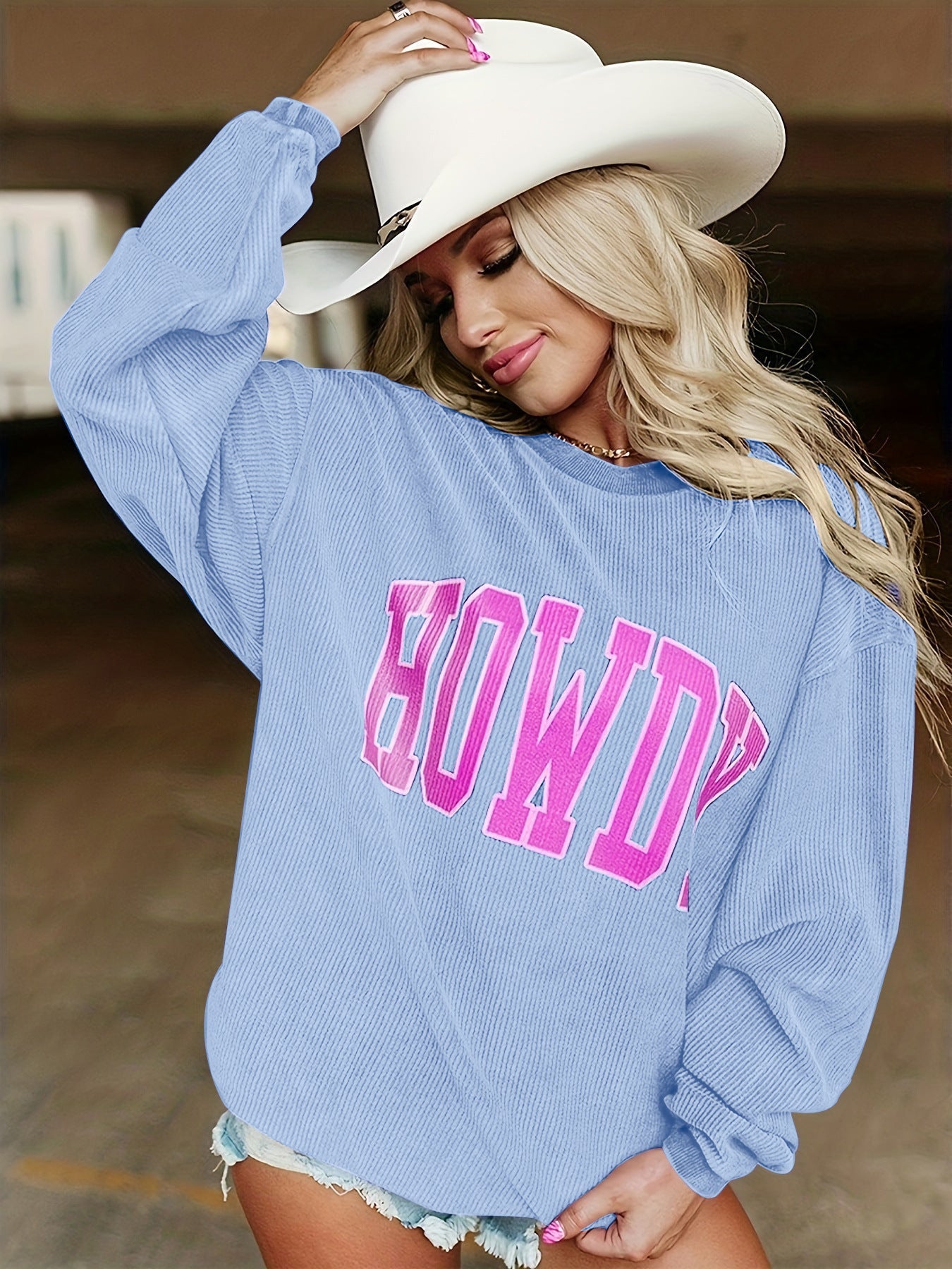 Damen Lässiges Pullover mit Schriftzug und lockerer Passform R&B