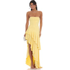 Damen Asymmetrisches Maxikleid mit fließendem Volant R&B