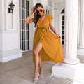 Damen Maxikleid mit Rüschensaum und seitlichem Schlitz R&B