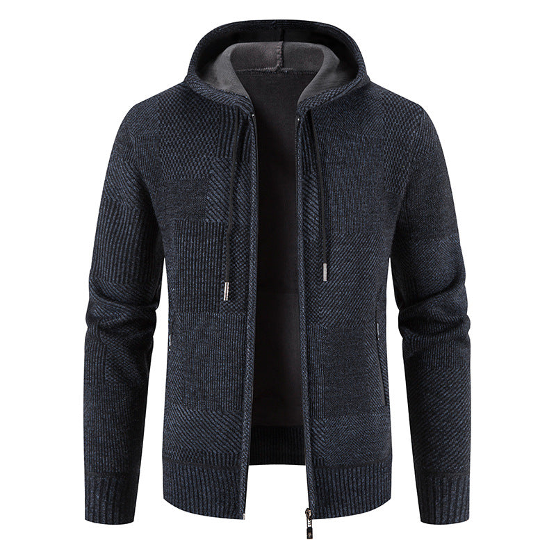 Herren Strickjacke mit Kapuze und modernen Strukturelementen R&B