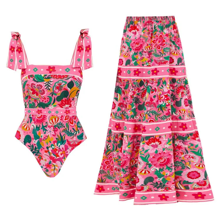 Damen Floral Motive Badeanzug mit verspieltem Trägerdesign R&B