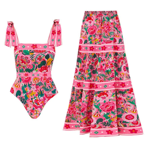 Damen Floral Motive Badeanzug mit verspieltem Trägerdesign R&B