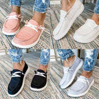 Damen nan Segeltuch-Mokassin-Sneaker mit elastischer Schnürung gepolstertem Komfortfußbett und profilierter Gummisohle R&B