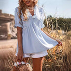 Damen elegantes Sommeroberteil mit Rüschendetails und V-Ausschnitt R&B