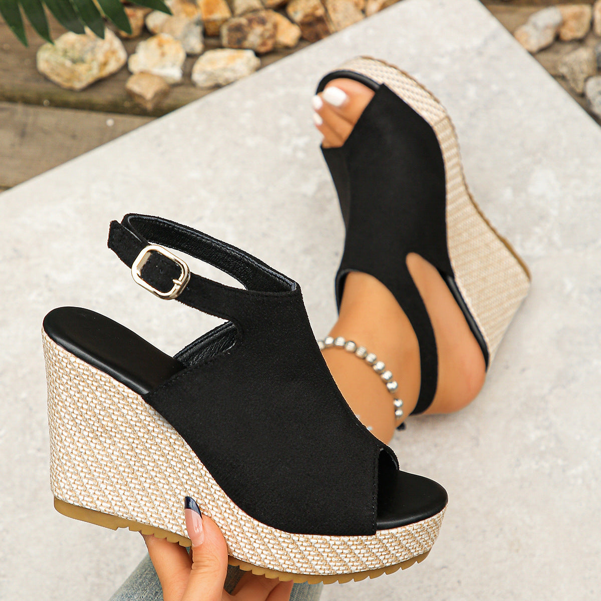Damen Wedge-Sandalen mit modischem Camouflage-Design und komfortablem Fußbett R&B