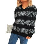 Damen Strickpullover im nordischen Muster mit tiefem V-Ausschnitt R&B