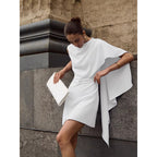 Damen elegantes Wickelkleid mit asymmetrischem Saum und raffinierter Drapierung R&B