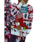 Damen festlicher Pullover mit winterlichem Schneemann-Motiv und dekorativen Details R&B