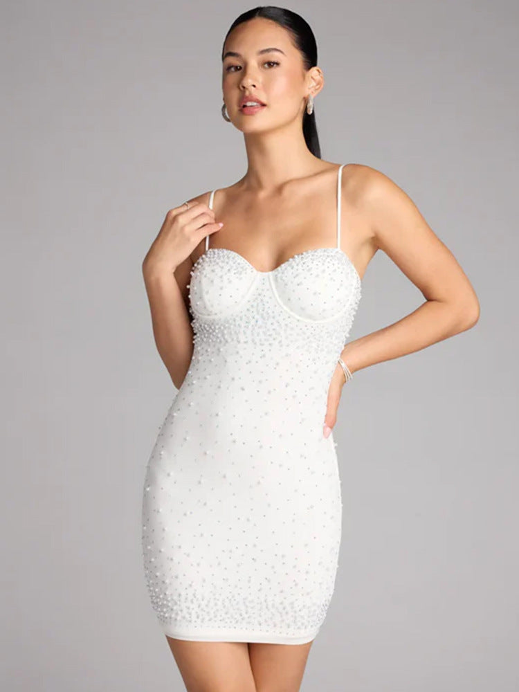 Damen Glamouröses Spitzen-Minikleid mit funkelnden Strassverzierungen R&B