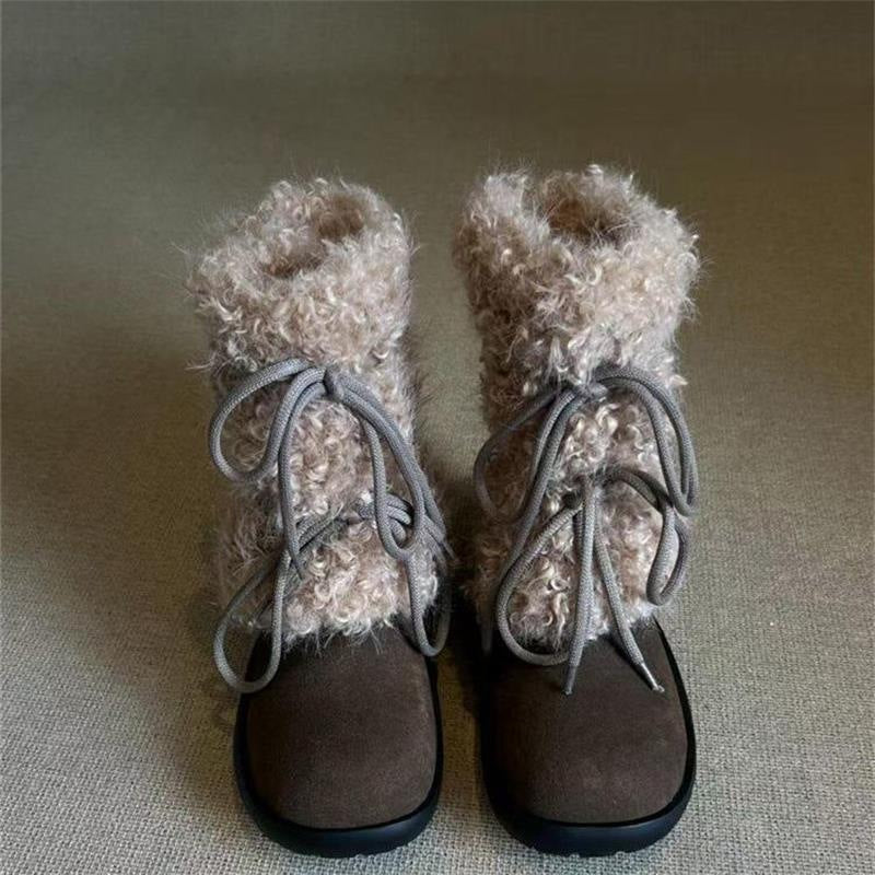 Damen kuschelige Winterboots mit flauschigem Innenfutter und modischen Schnürdetails R&B