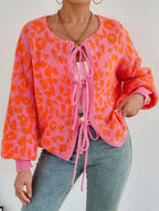Damen Strickjacke mit einzigartigem Leopardenmuster und verstellbarem Kordelzug R&B