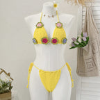 Damen Elegantes Häkel-Bikini-Set mit floralen Applikationen R&B