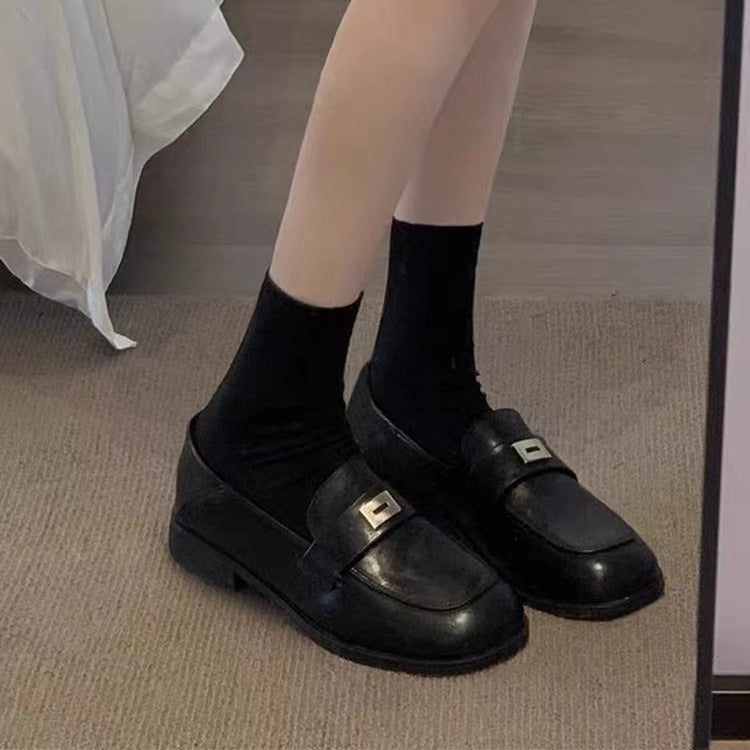 Damen elegante Mokassins mit dekorativem Gurt und goldener Schnalle R&B