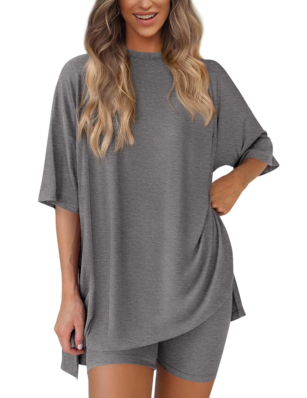 Damen Lässiges Lounge-Set mit übergroßem Oberteil und kurzen Hosen R&B