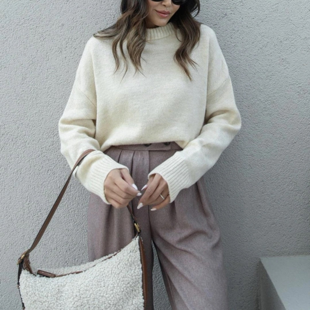 Damen modischer Oversized Pullover mit hochgeschlossenem Kragen R&B