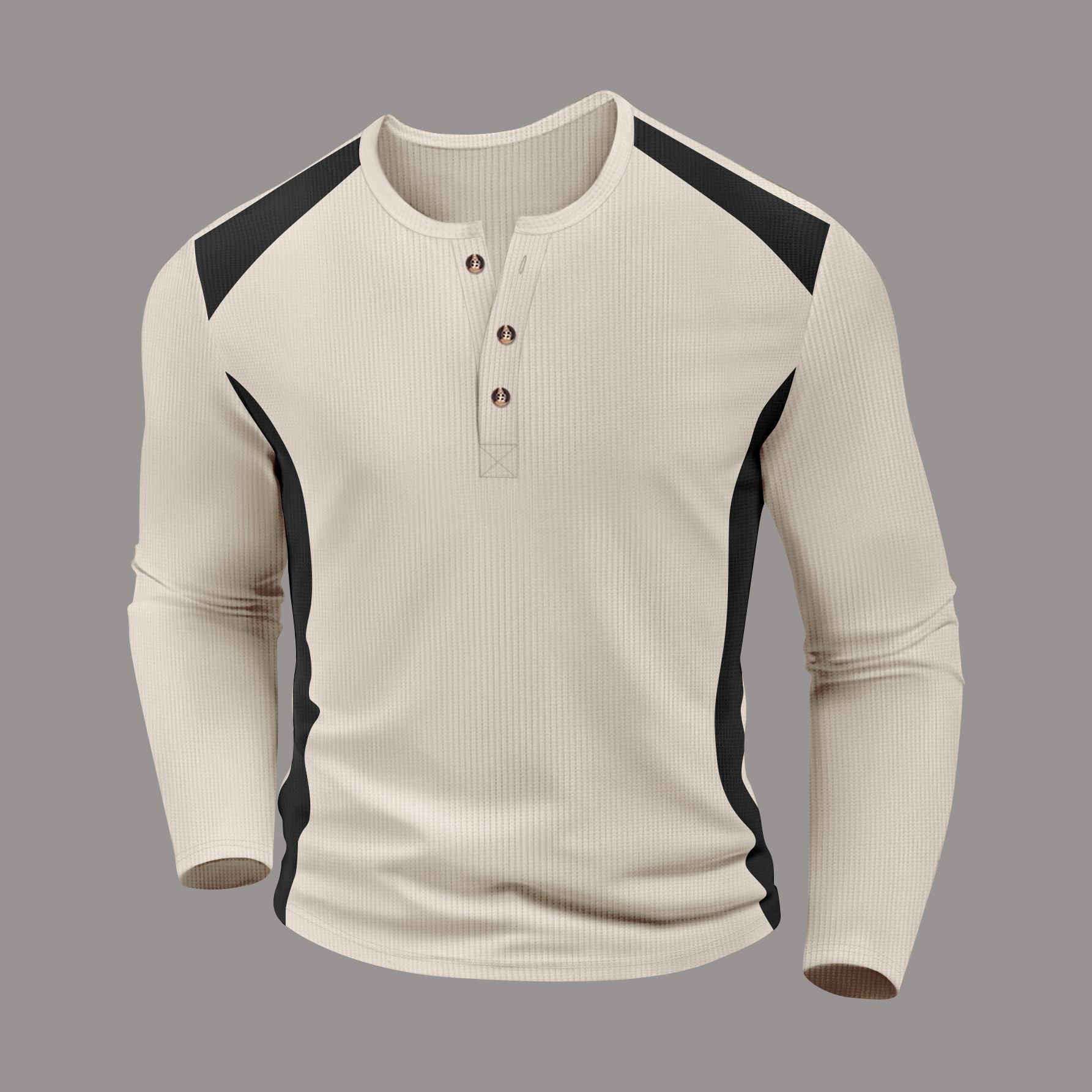 Herren Langarm-Henley-Shirt aus atmungsaktivem Material mit Kontrastdetails R&B