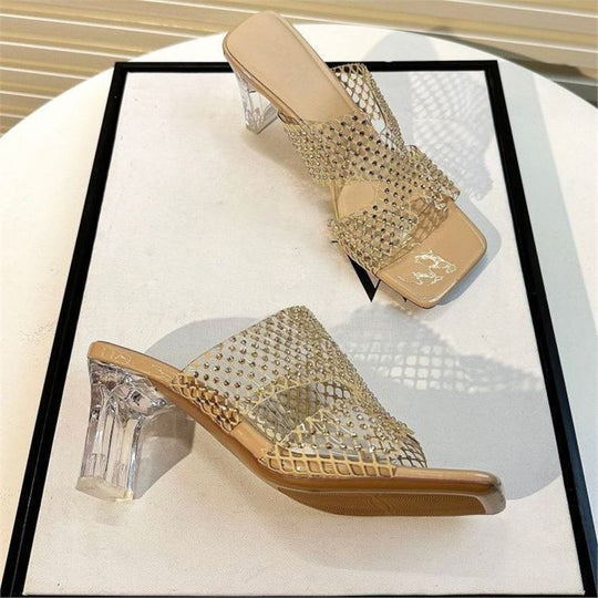 Damen transparente Mules mit schickem Netzdesign R&B